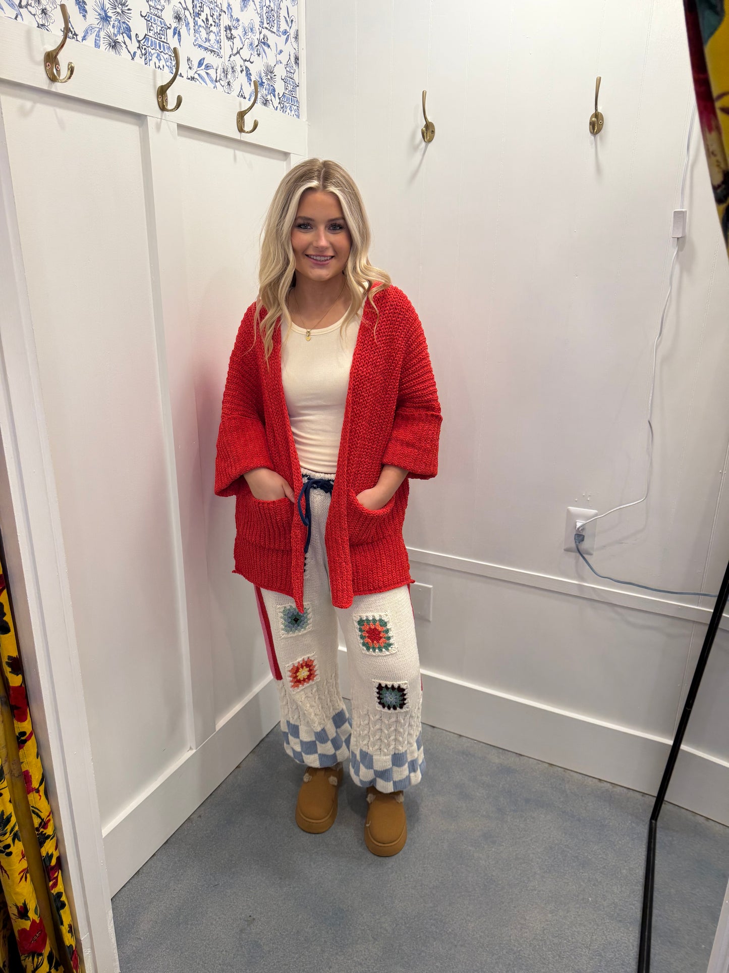 Long Sleeve Pockets Solid Chenille Sweater Cardigan