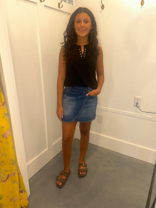 Wrapped Crossed Waist Denim Mini Skirt