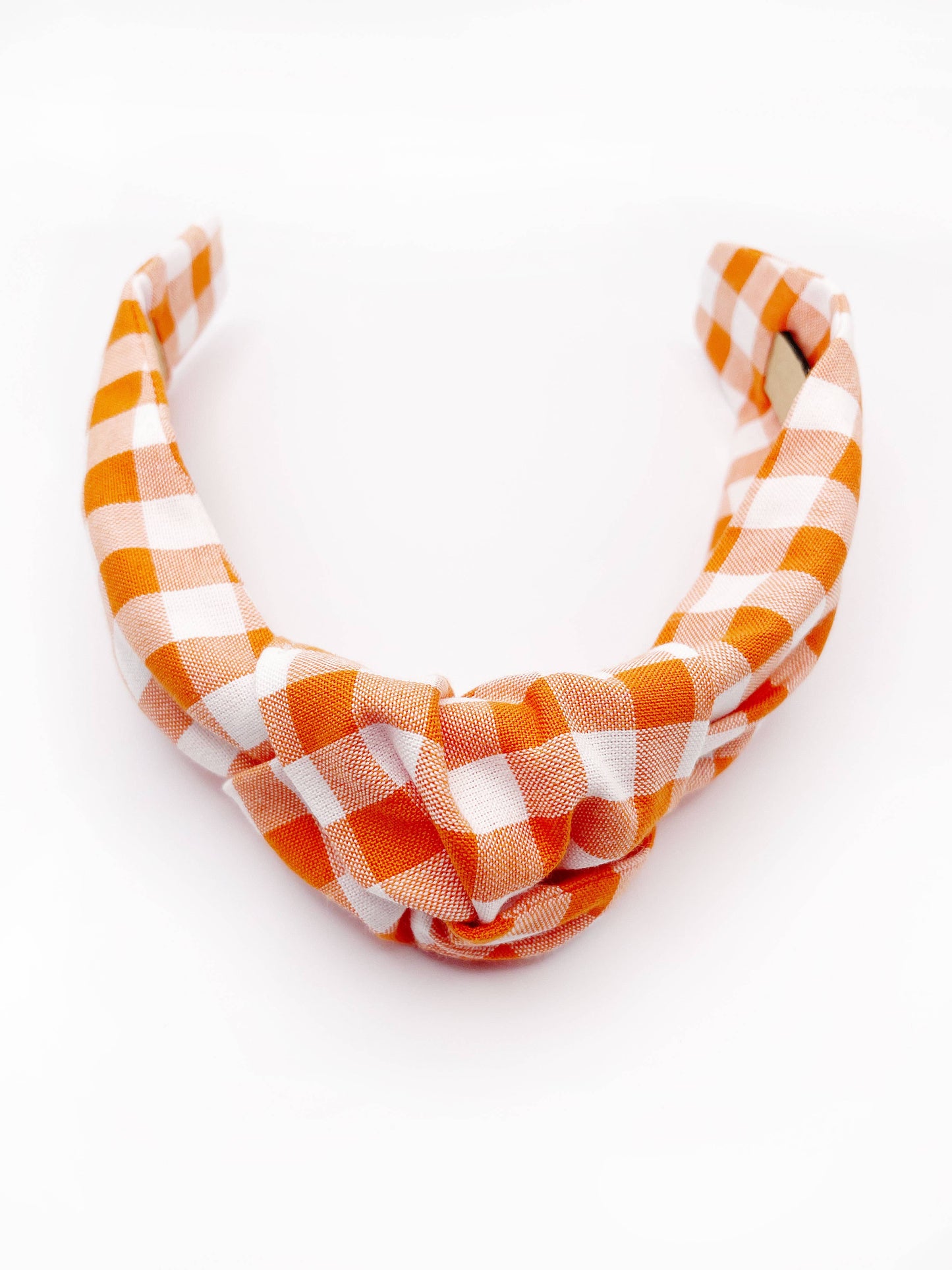 Orange Gingham Plaid Women's Knotted Headband, Modern Boho