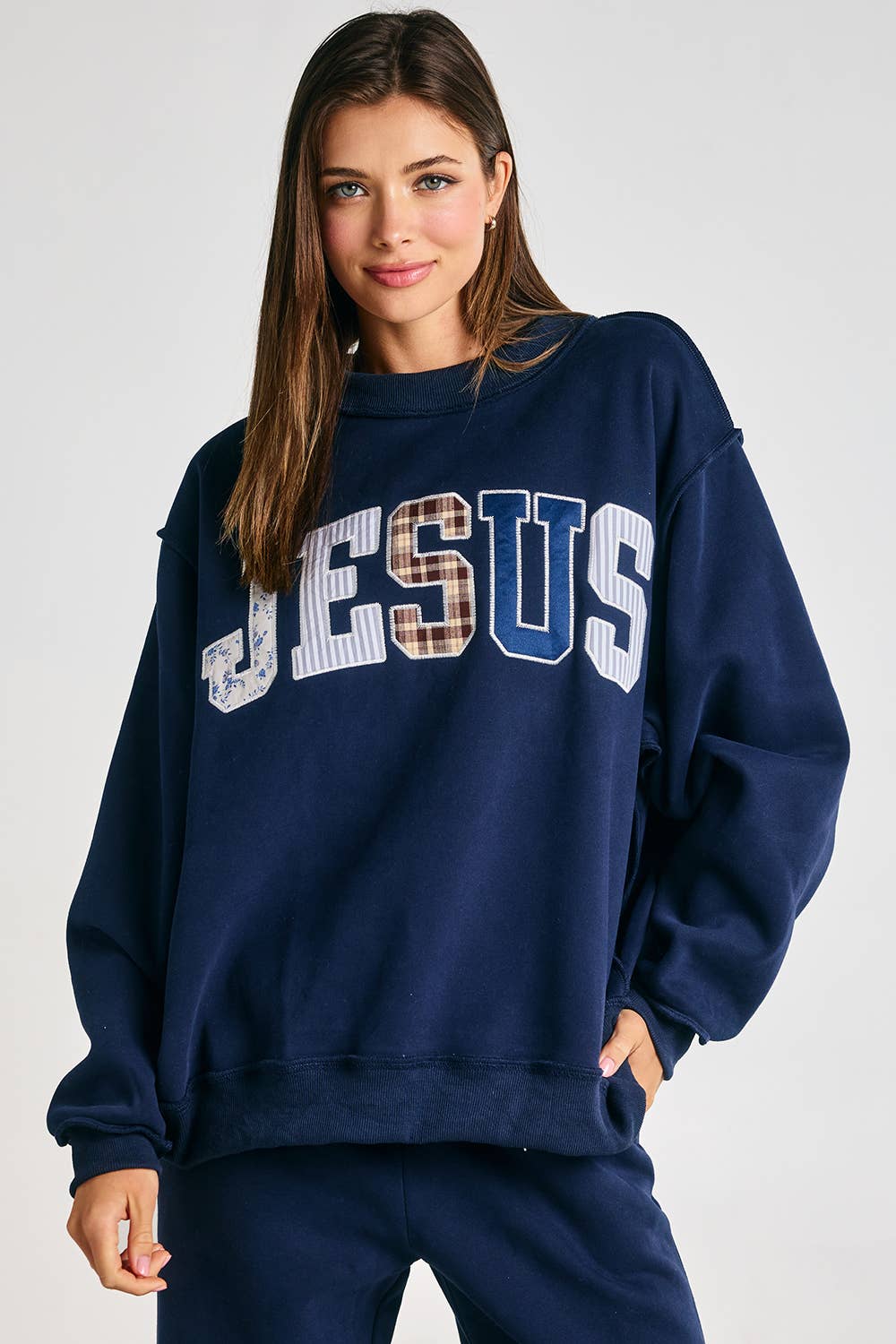 JESUS Embroidered Mock-neck Sweatshirt