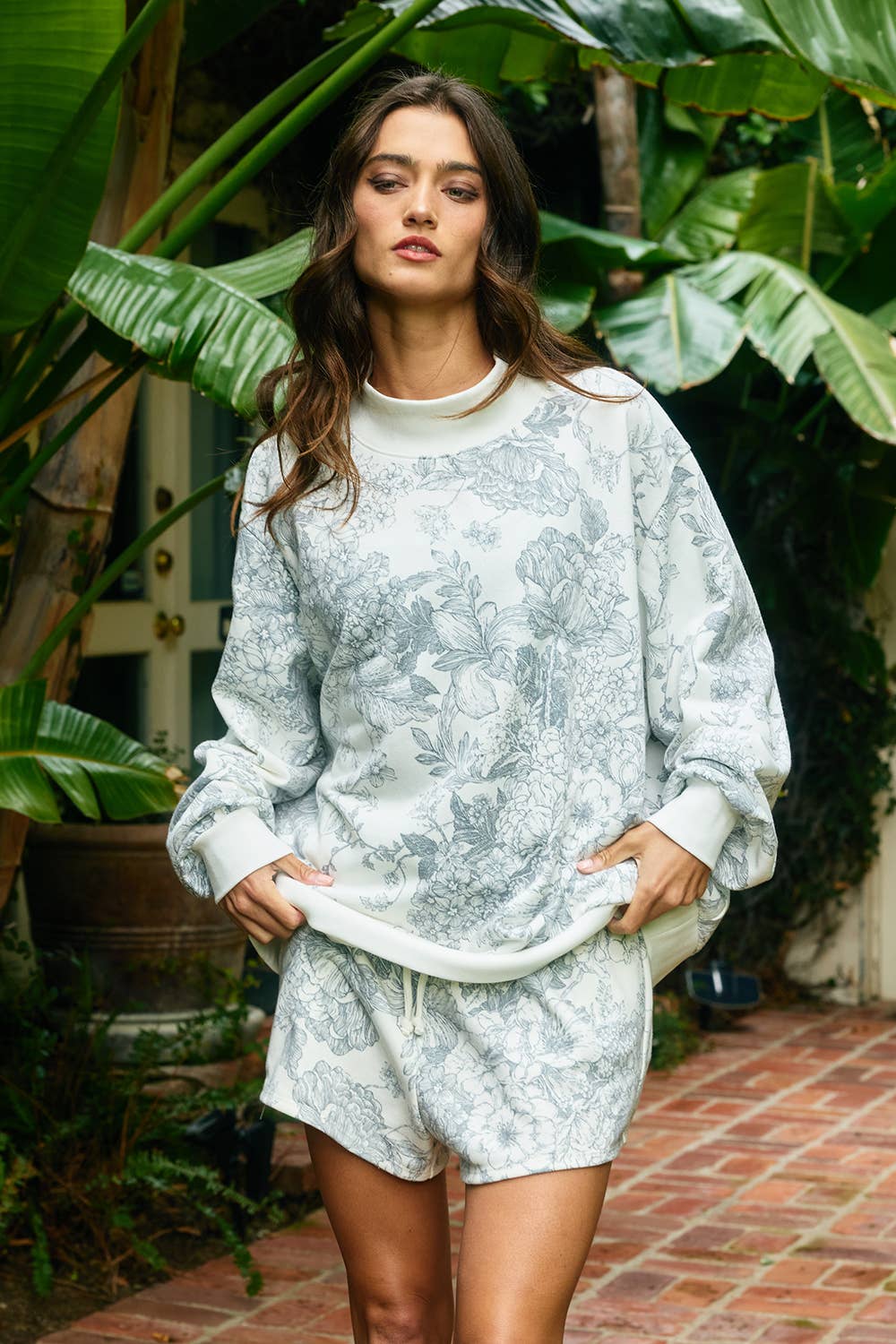 Floral Oversized Mock Neck Sweatshirt
