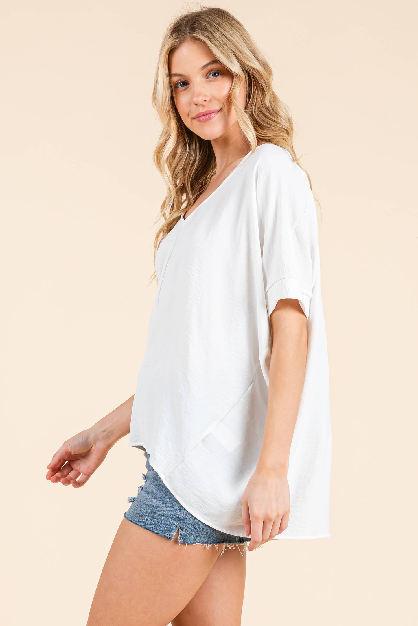 Relaxed V-Neck Dolman Sleeve Top