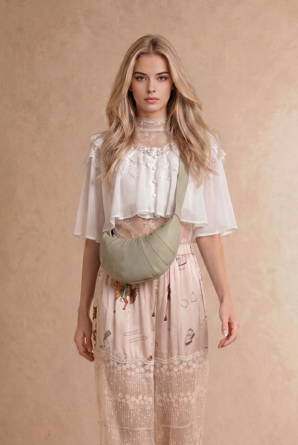 Chiffon Lace Shoulder Cape Like Crop Blouse Top