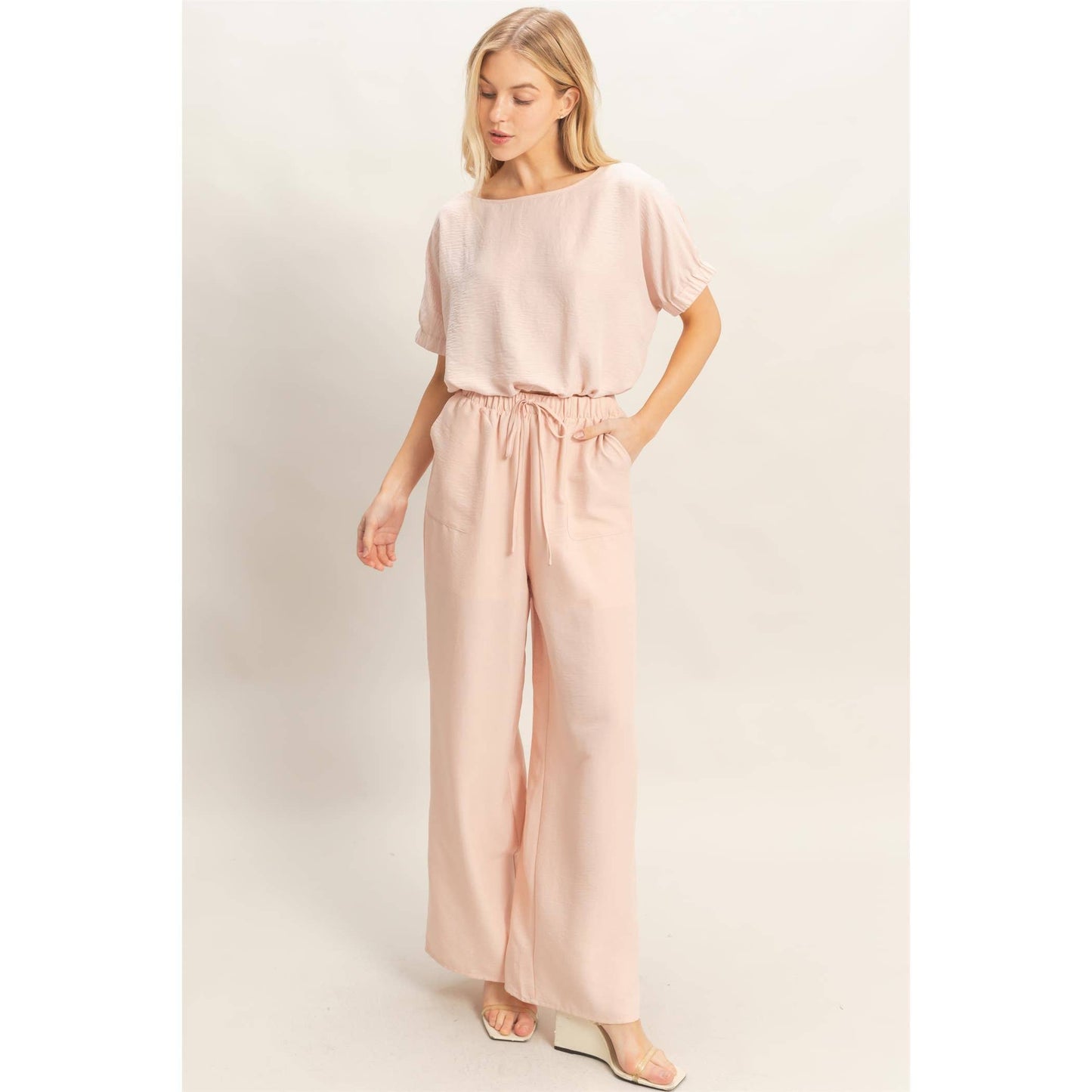 Textured Drawstring Top & Pants Set (Sold As Separates)