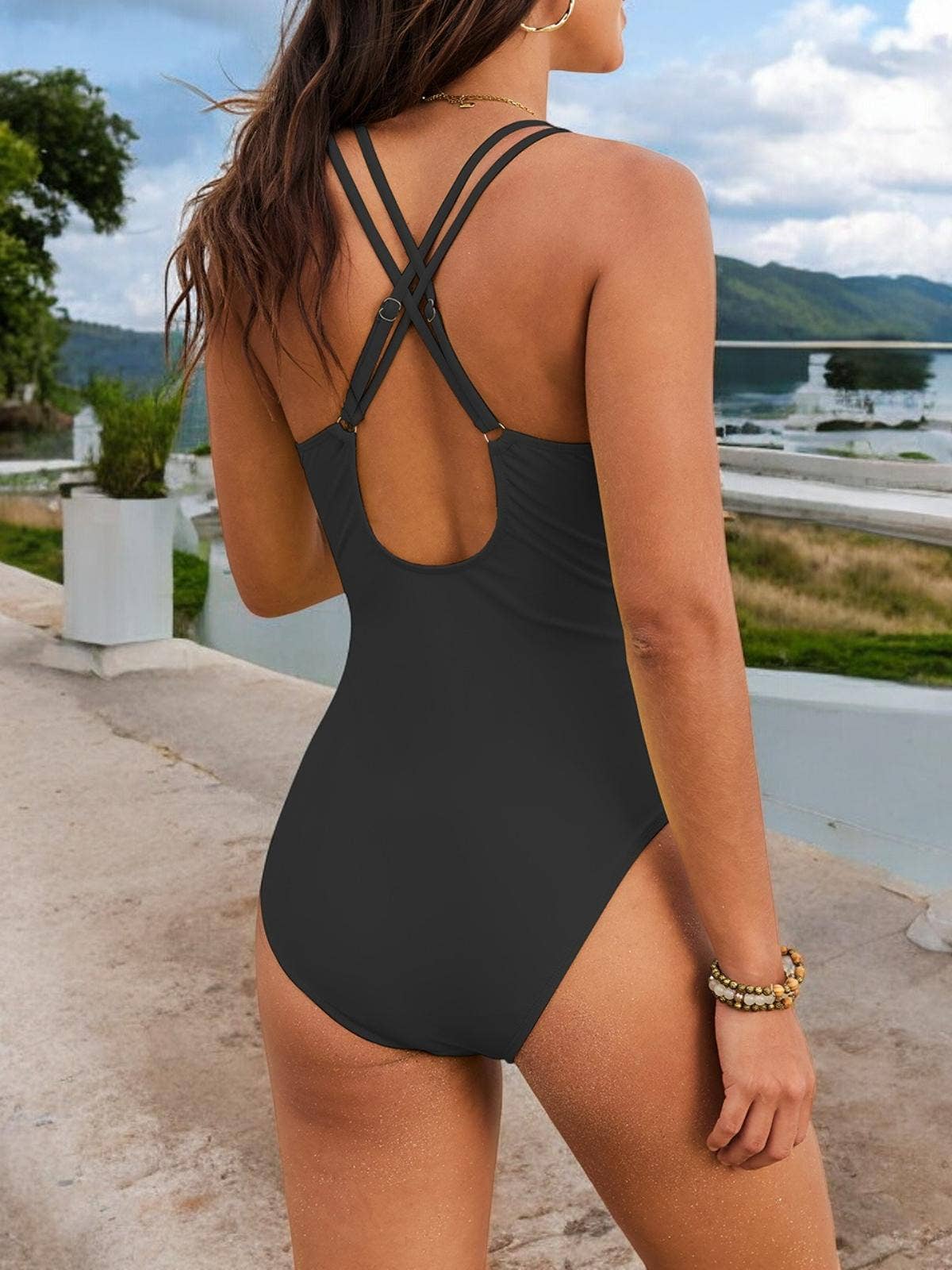 Ruched Waist One Piece with Crochet Trim