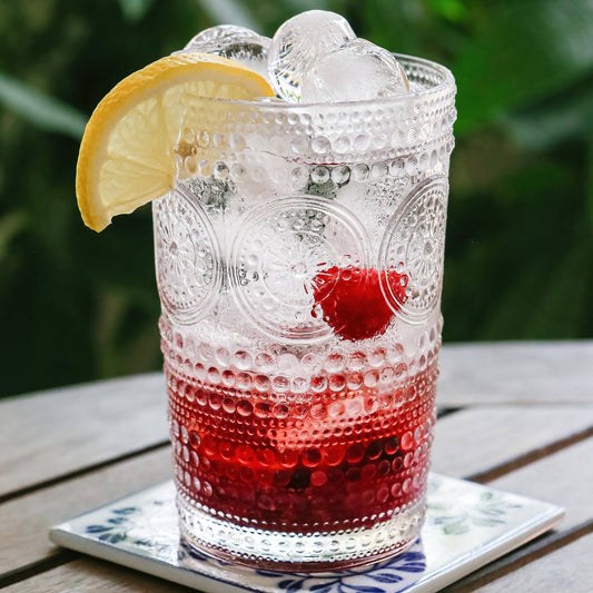 13 oz. Hobnail Beaded Floral Clear Drinking Glass