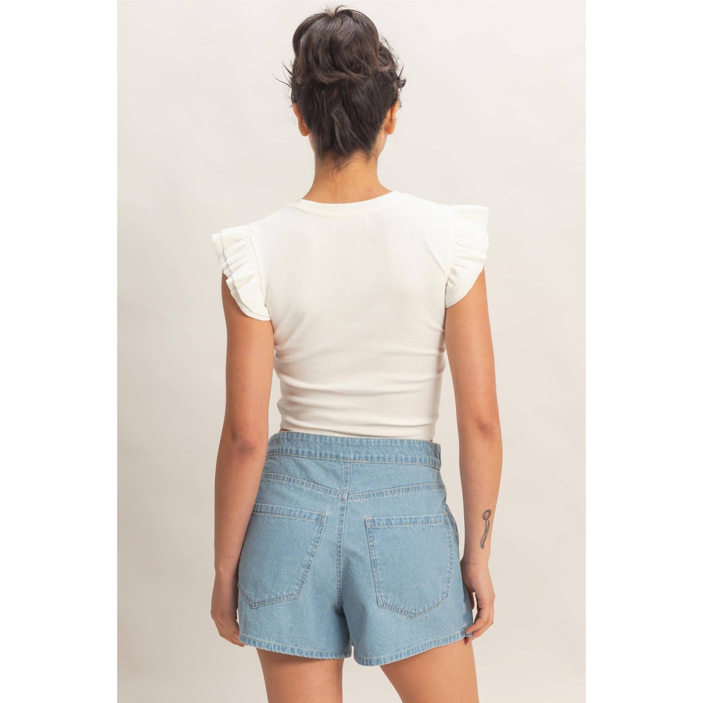 Flutter Sleeve Ribbed Cropped Top