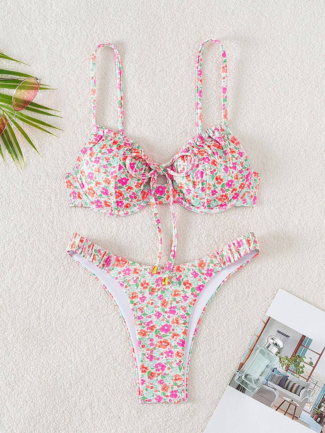 Sexy Floral Print Swimwear Triangle Bikini Set (Sold as Separates)