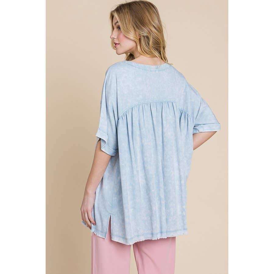 Mineral Wash Oversized Drop Shoulder Babydoll Top