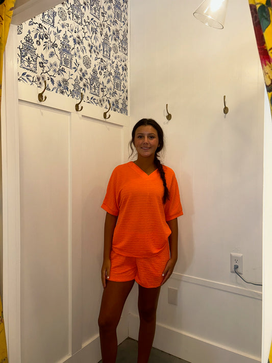 Textured V Neck T Shirt and Shorts Set (Sold as Separates)