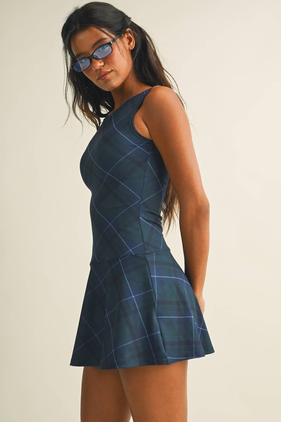 Plaid Print A-Line Mini Dress with Drop Waist
