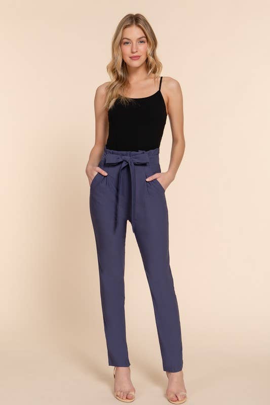 High Waist Belted Long Pants