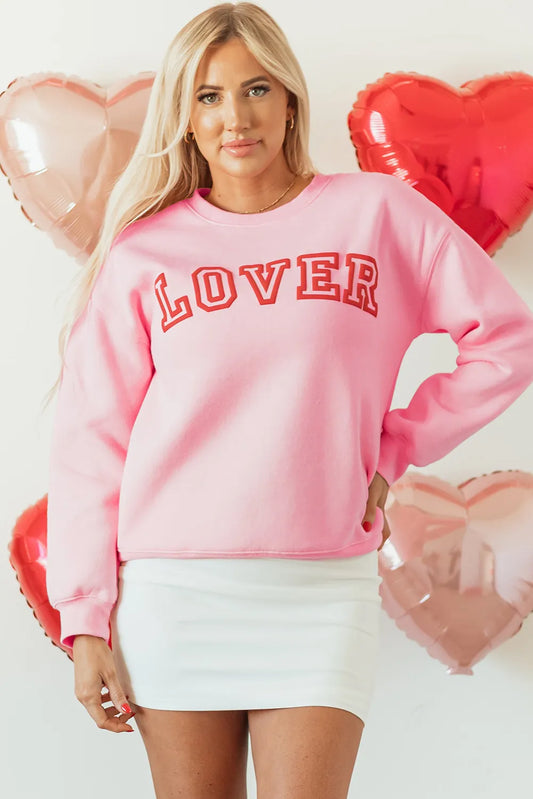 LOVER Puff Print Drop Shoulder Pullover Sweatshirt