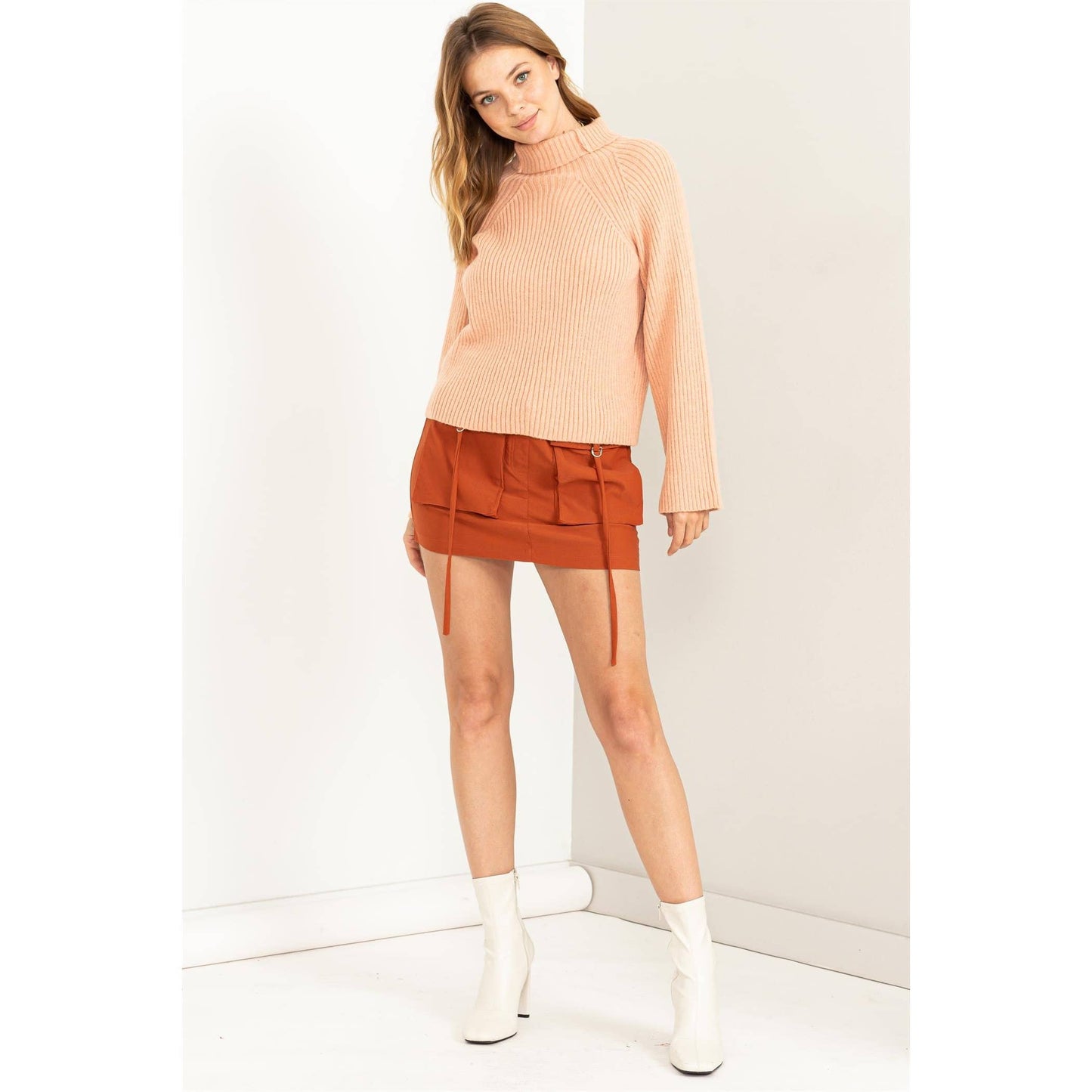 Mock Neck Ribbed Sweater Pullover