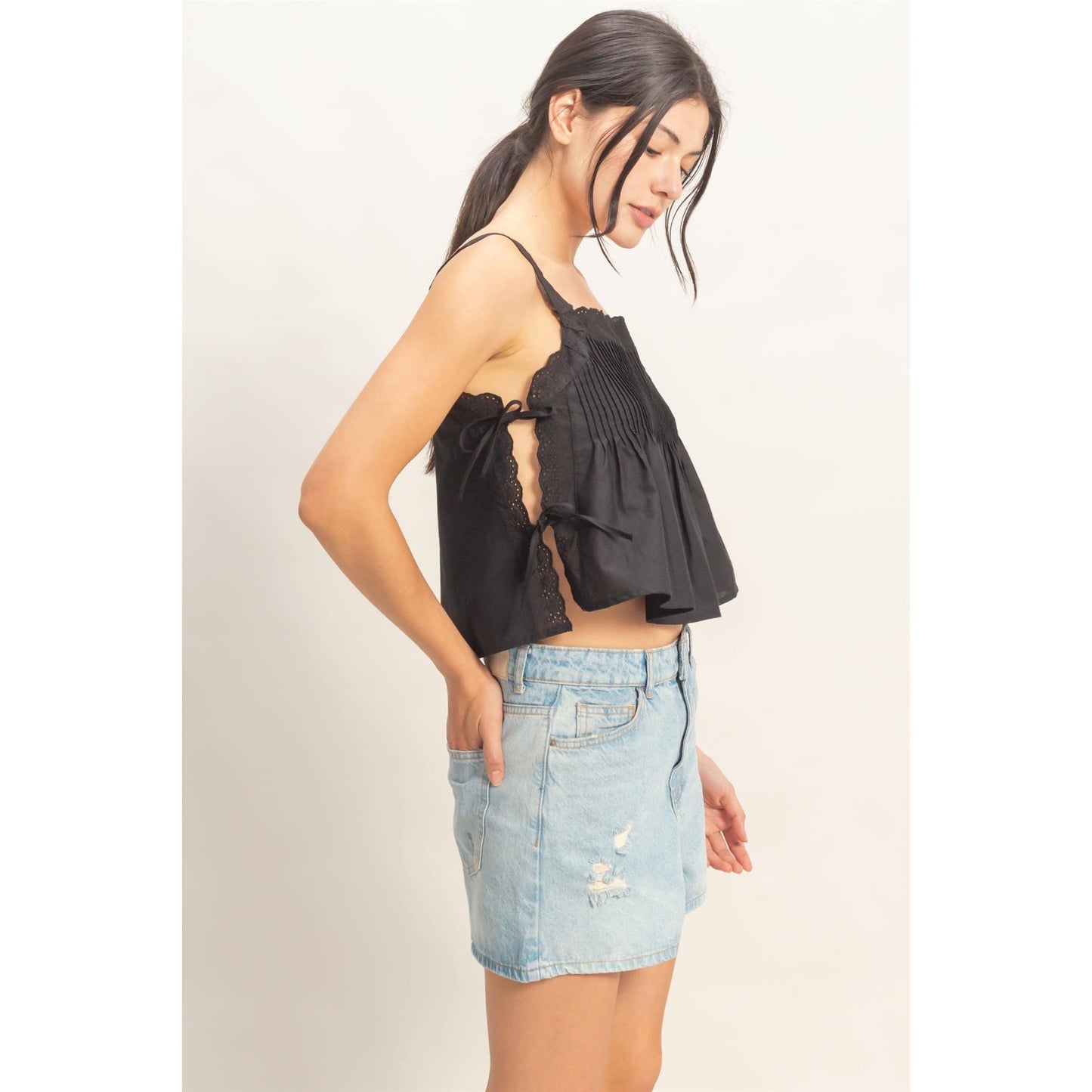 Pleated Lace Trim Tank