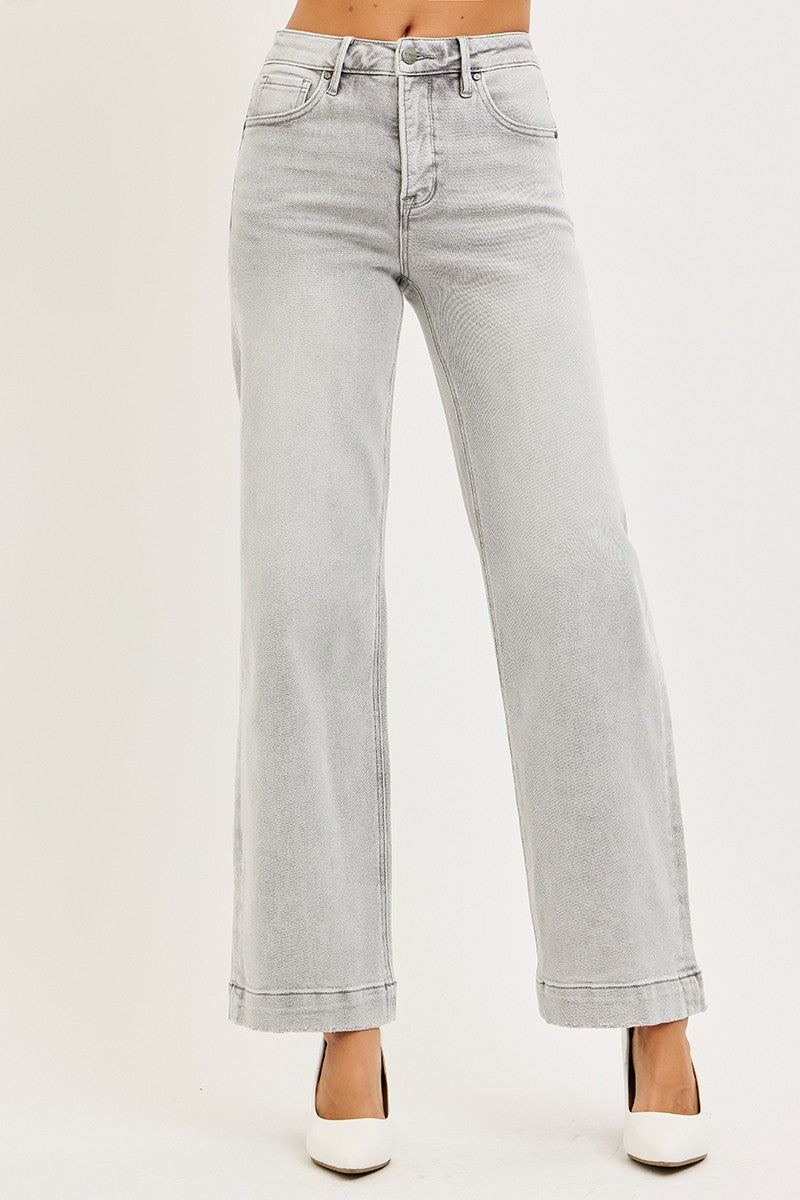 High Rise Ankle Wide Jeans
