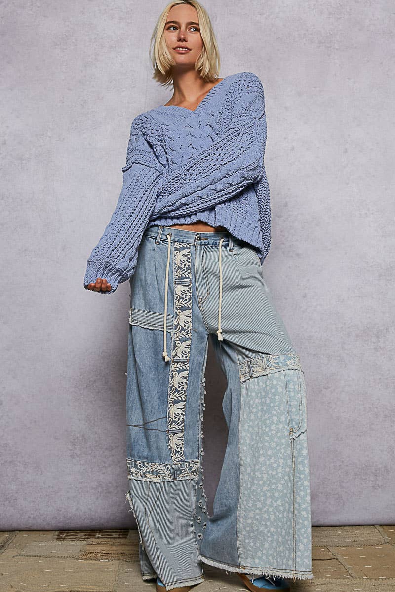 V-Neck Chenille Sweater Semi Cropped Top