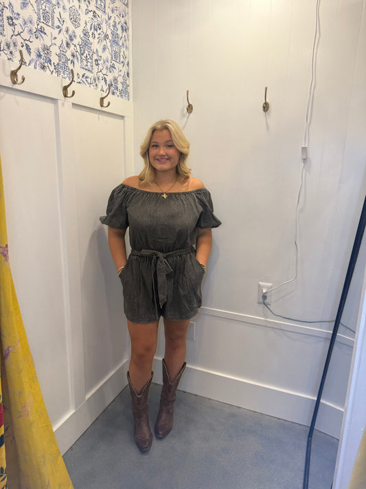 Washed Denim Romper