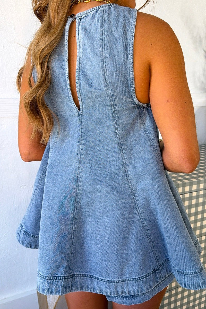 Flowy Sleeveless Denim Style Short Set
