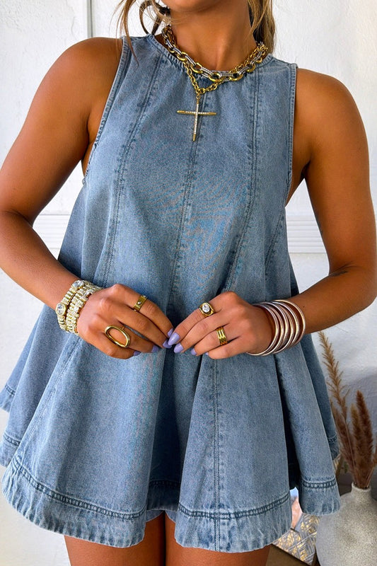 Flowy Sleeveless Denim Style Short Set