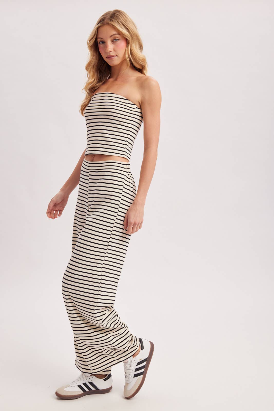 STRIPED KNIT TUBE AND WIDE PANTS SET (Sold as Separates)