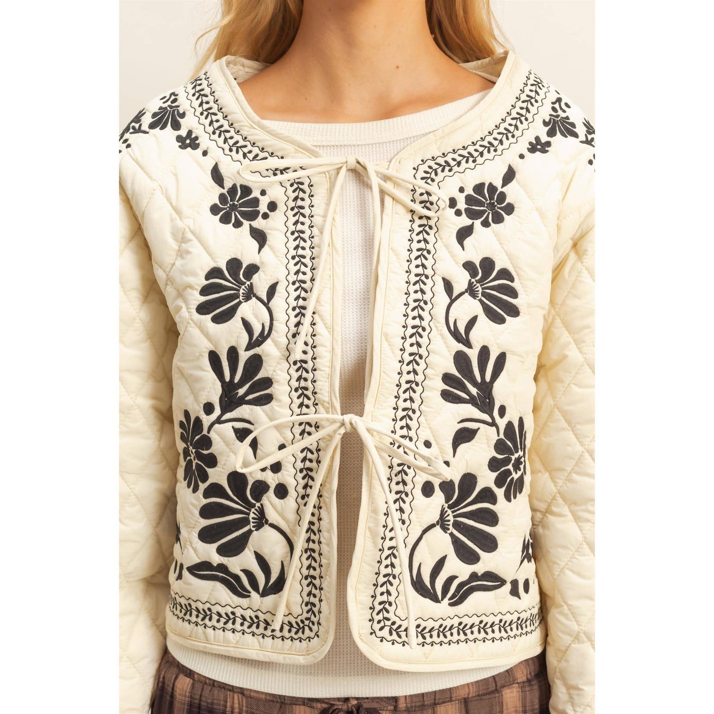 Quilted Floral Embroidered Padding Jacket