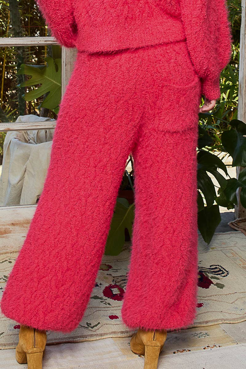 Solid Pattern Relaxed Fit Berber Sweater Pants