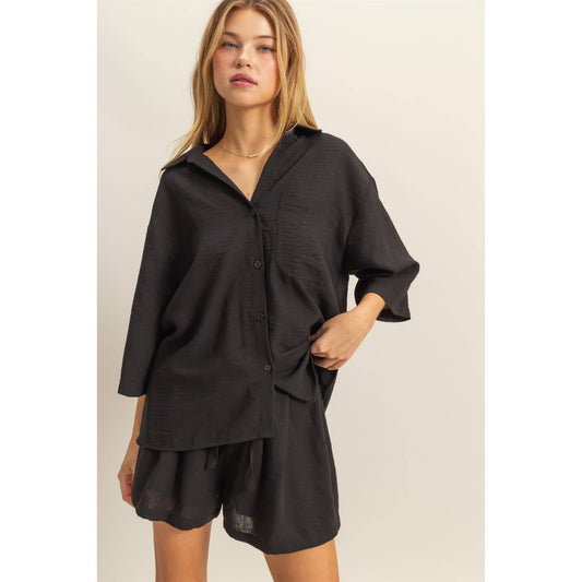 Oversized Shirt And Flowy Shorts Set (Sold as Separates)