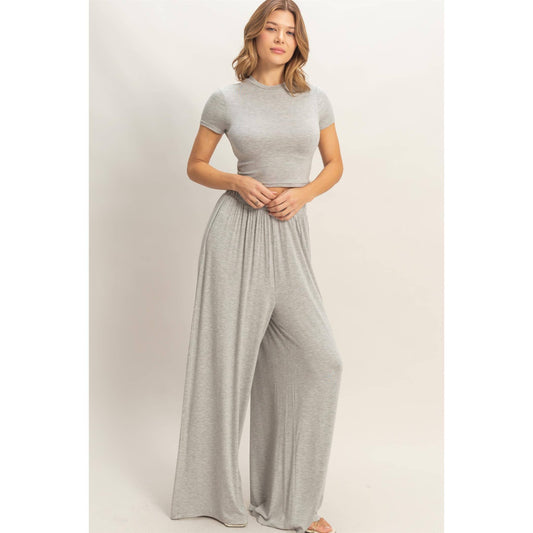 Short Sleeve Top & Wide Leg Pants Set (Sold as Separates)