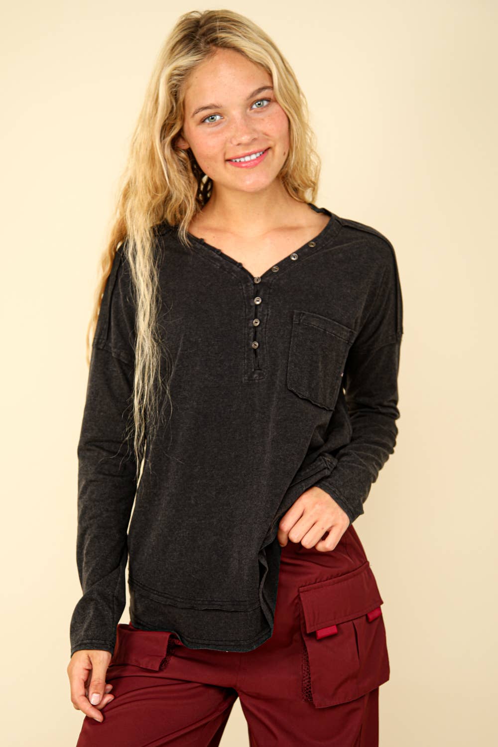 PLUS SIZE Mineral Washed Cotton Comfy Knit Top
