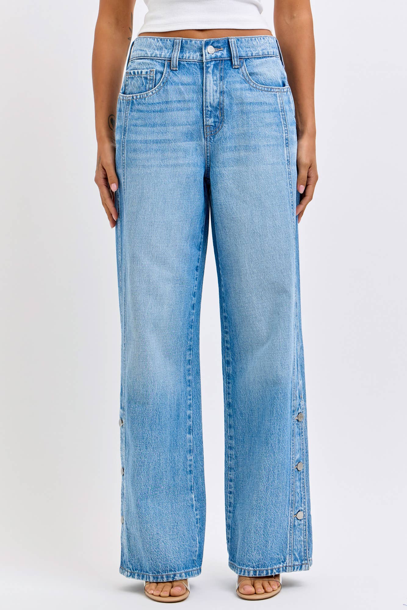 High Rise Wide Leg with Side Buttons