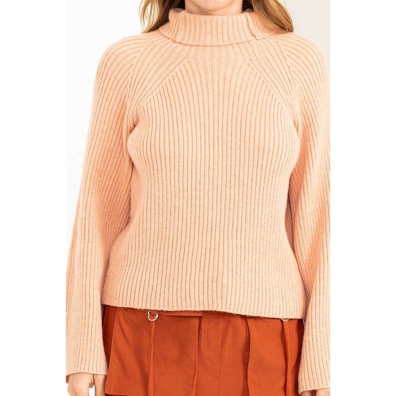 Mock Neck Ribbed Sweater Pullover