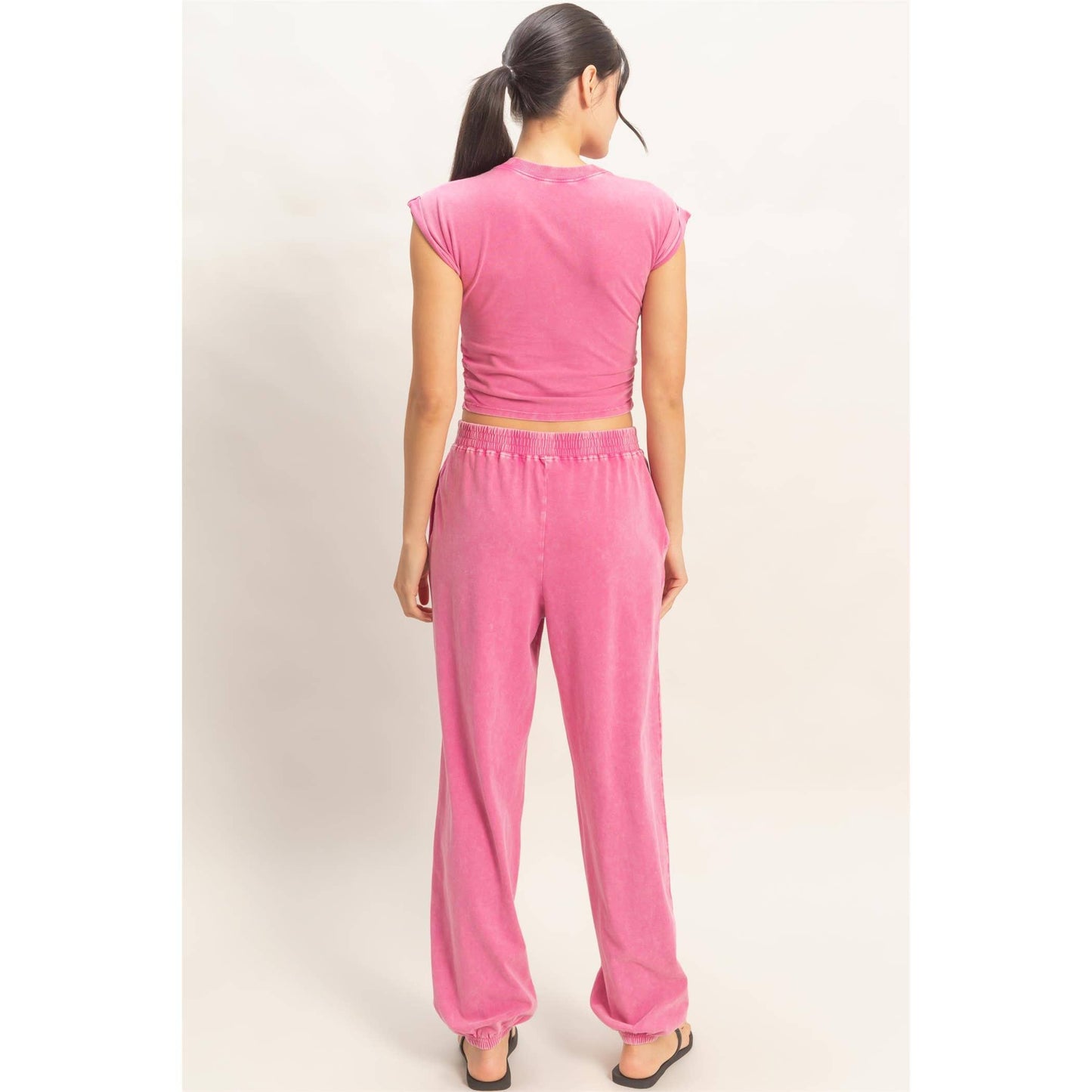 Rolled Sleeve Wrap-Front Crop Top And Jogger Set (Sold As Separates)