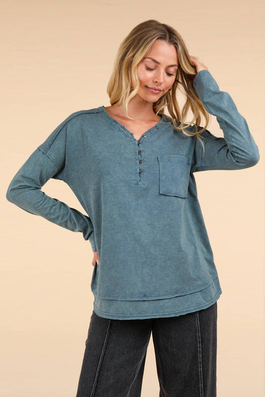 PLUS SIZE Mineral Washed Cotton Comfy Knit Top