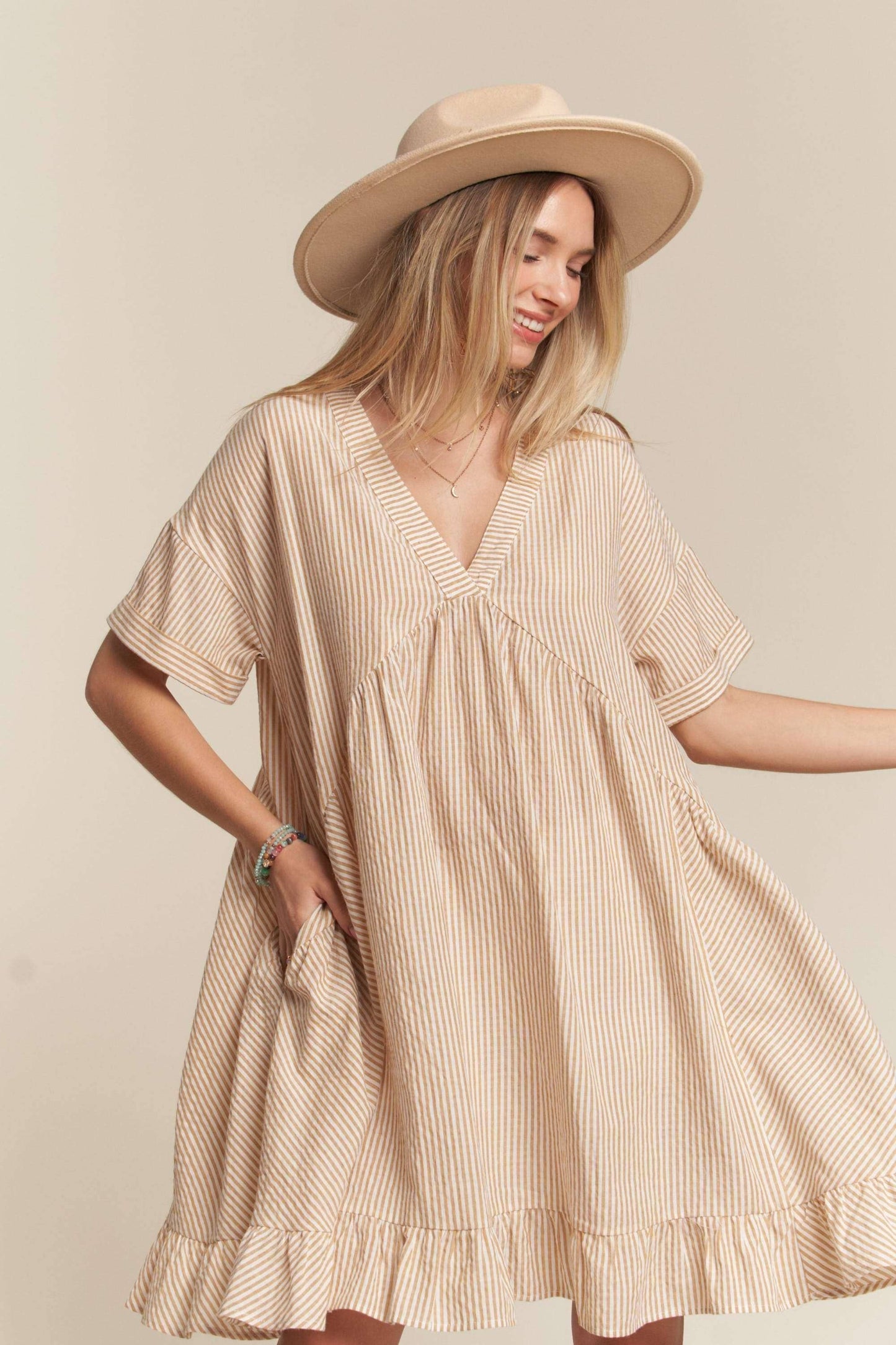 PINSTRIPE BABYDOLL DRESS