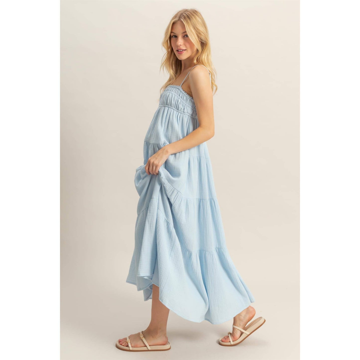 Empire Waist Sleeveless Tiered Maxi Dress