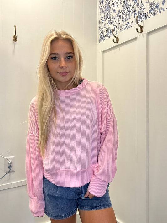 CROP LONG SLEEVE WAVE RIB TOP