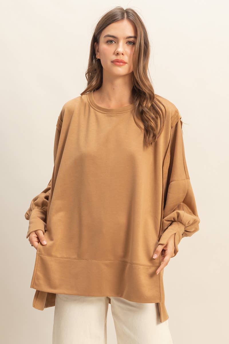 Oversized Long-Sleeve Top With Unique Cuffs