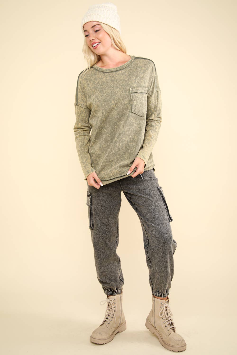 Mineral Washed Casual Knit Top