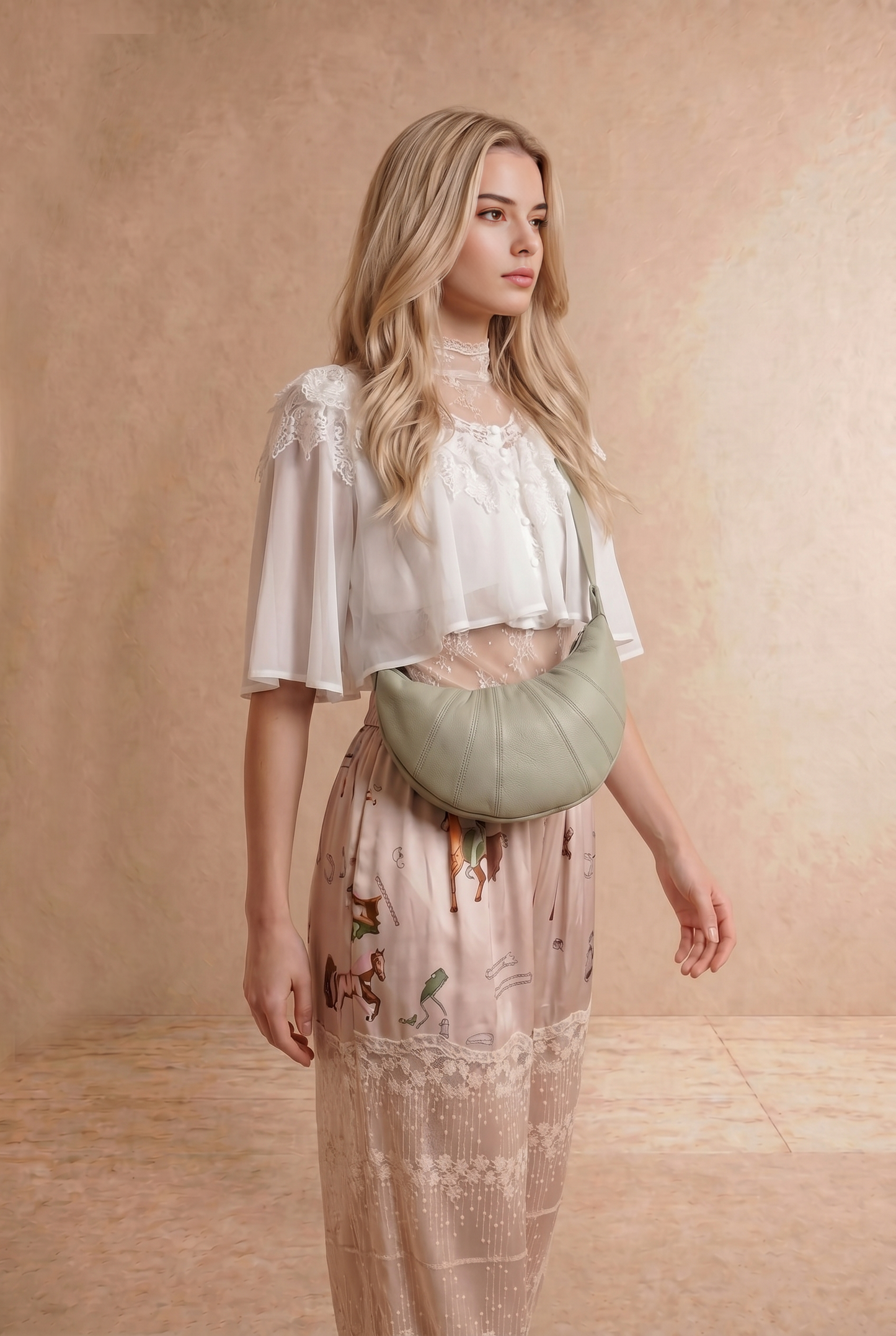 Chiffon Lace Shoulder Cape Like Crop Blouse Top