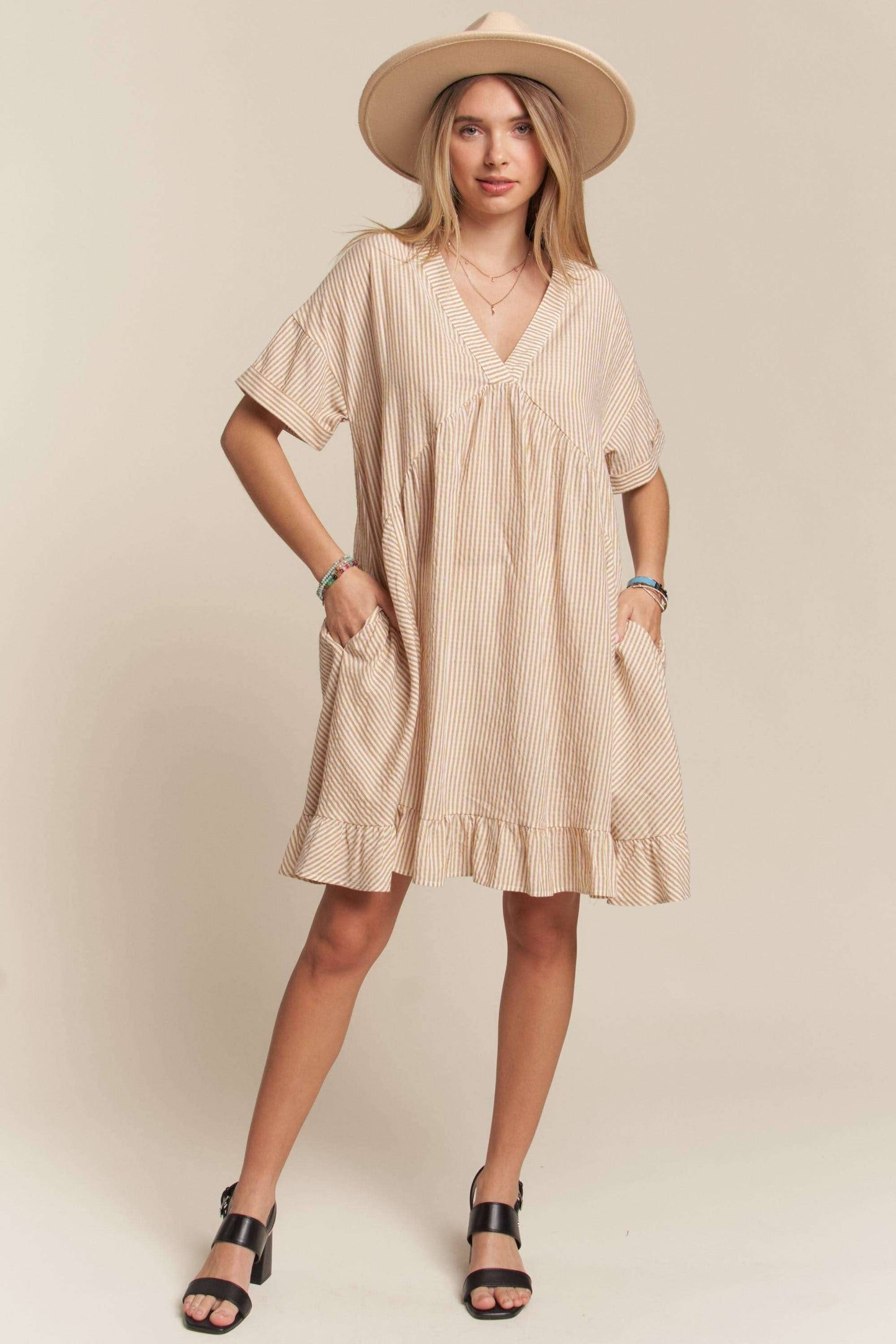 PINSTRIPE BABYDOLL DRESS