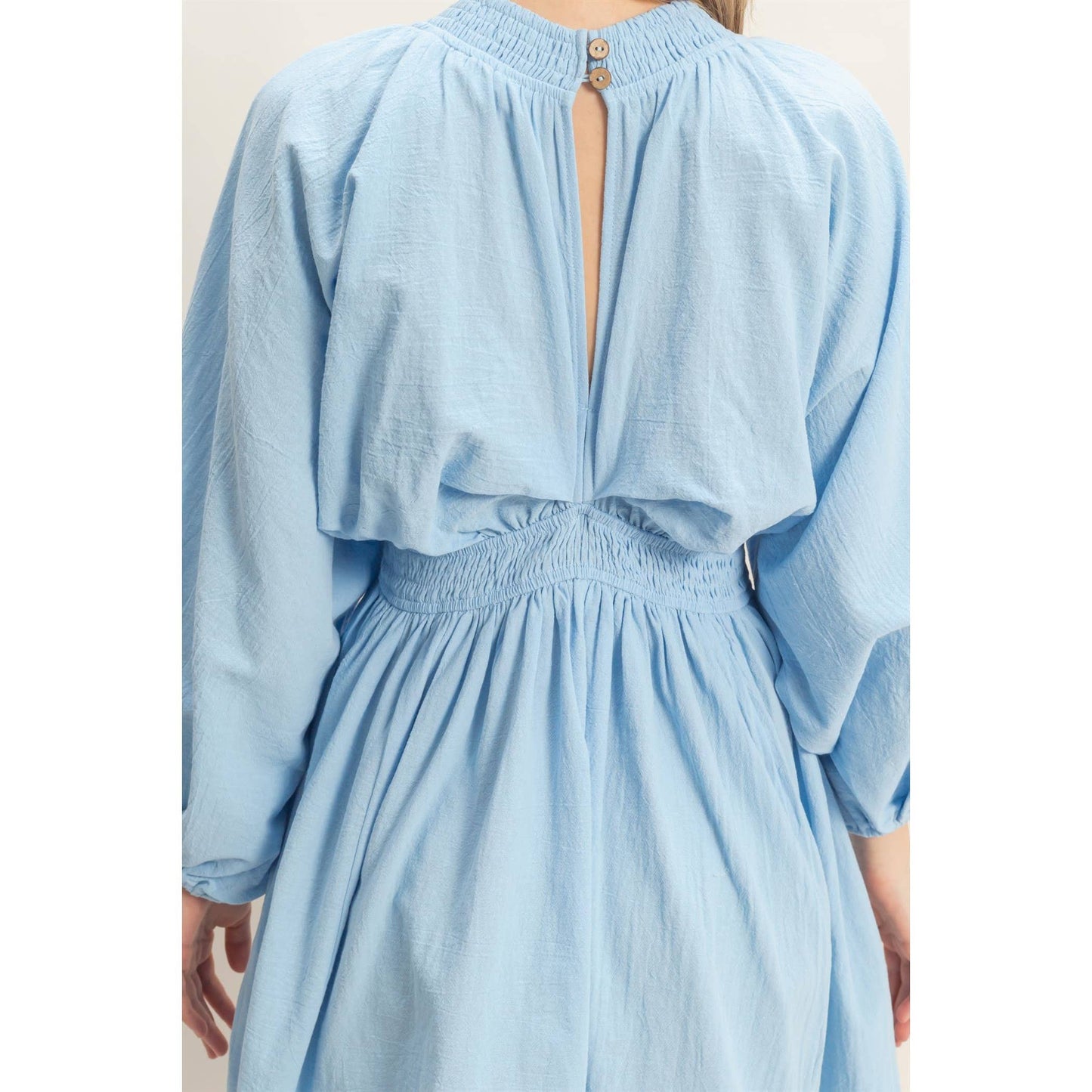 Deep V-Neck Bishop Sleeve Dress