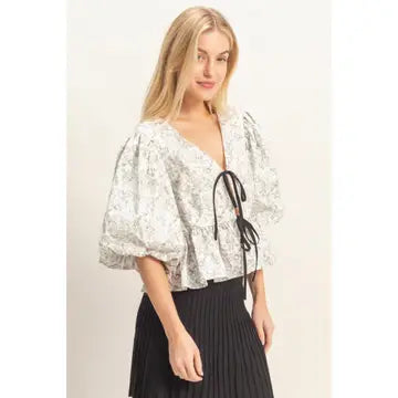 Floral Tie-Front Peplum Top