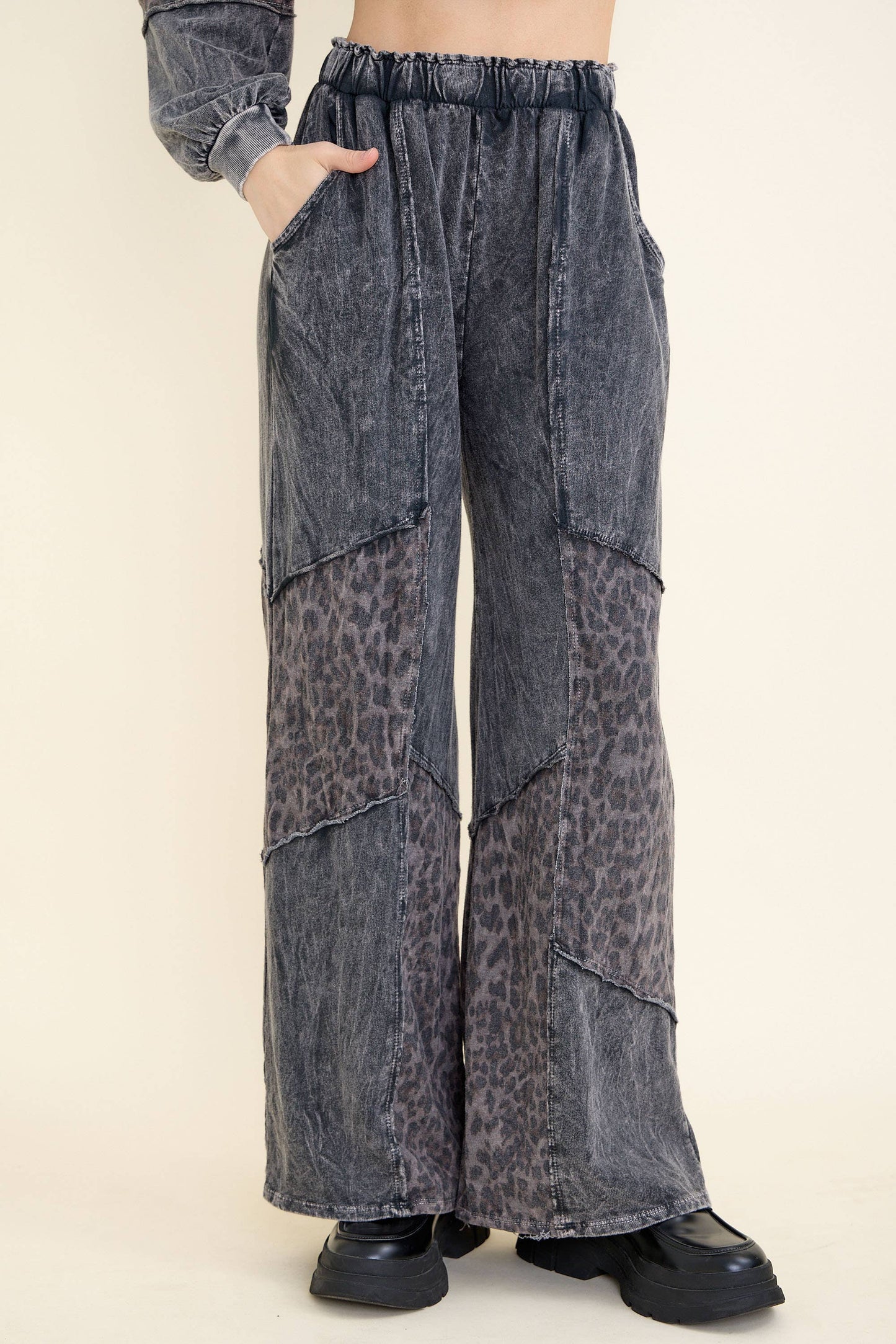Mineral Washed Leopard Animal Patchwork Pants