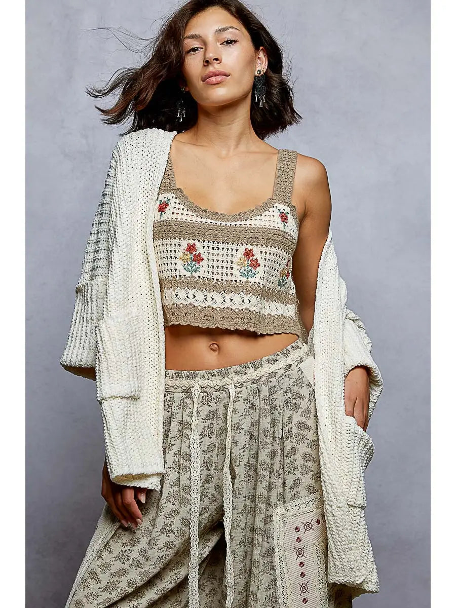 Long Sleeve Pockets Solid Chenille Sweater Cardigan