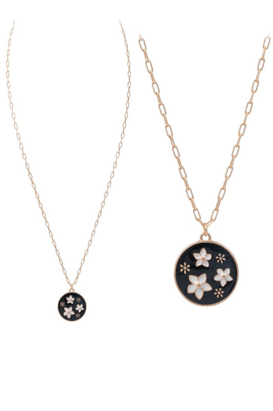 Floral Round Enamel Pendant Necklace