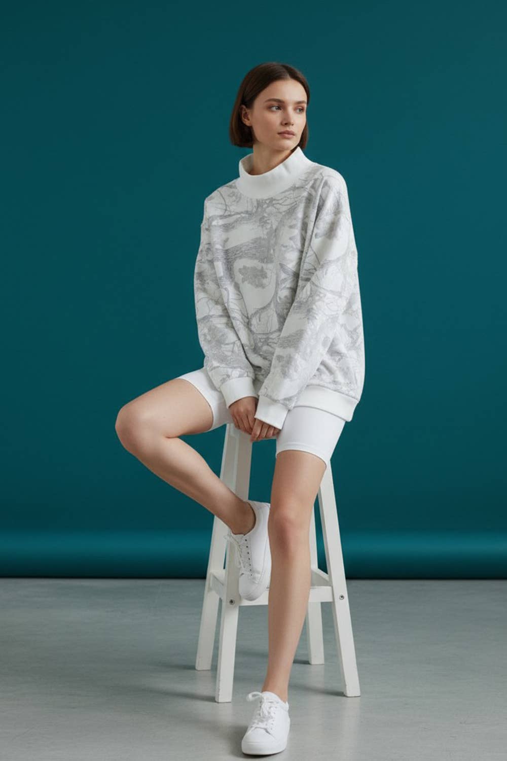 Camouflage Oversized Mock Neck Sweatshirt