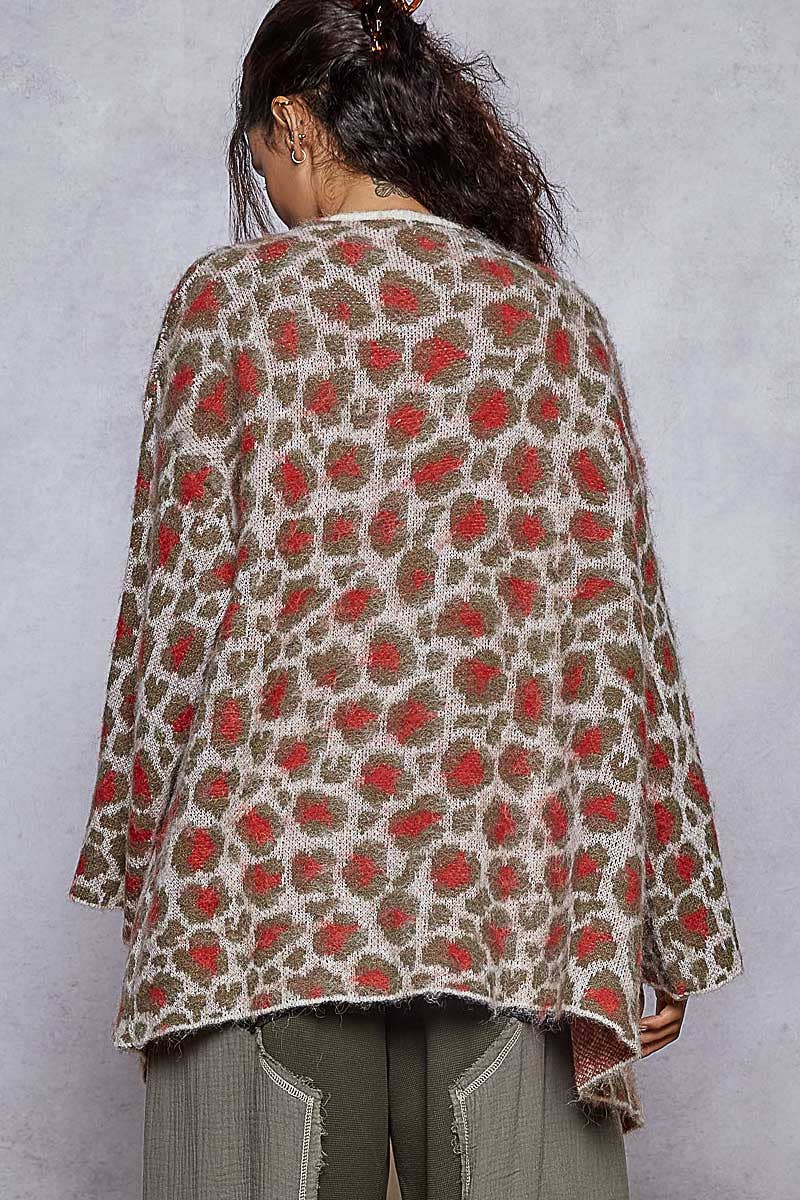 Leopard Pattern Mohair Sweater Open Cardigan Top
