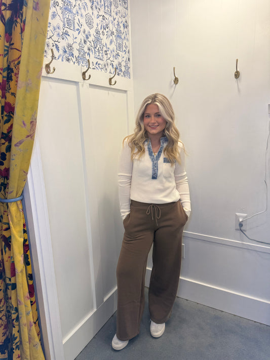 Denim Mixed Henley Top