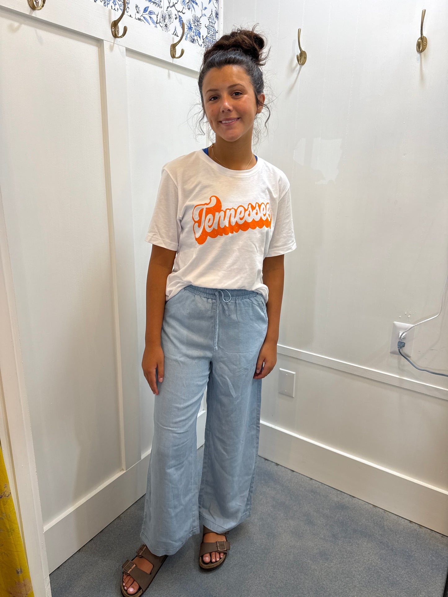 Drawstring High Waist Wide Leg Denim Pants